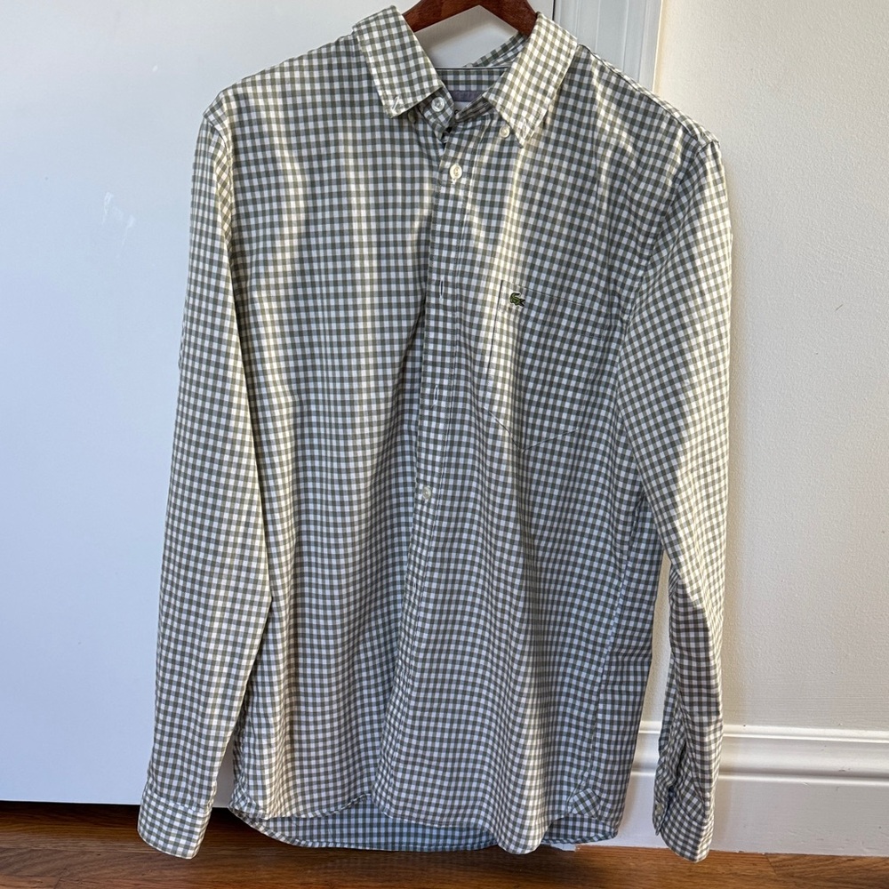 Lacoste Men's Casual Checkered Shirt - Green and White